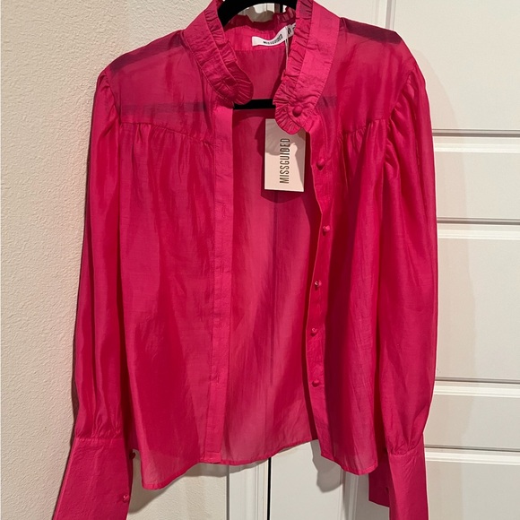 Missguided puff sleeve sheer pink blouse - Picture 1 of 4